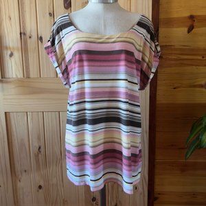 Liz Claiborne Womens Multicolor Stripe Short Sleeve Blouse 1X